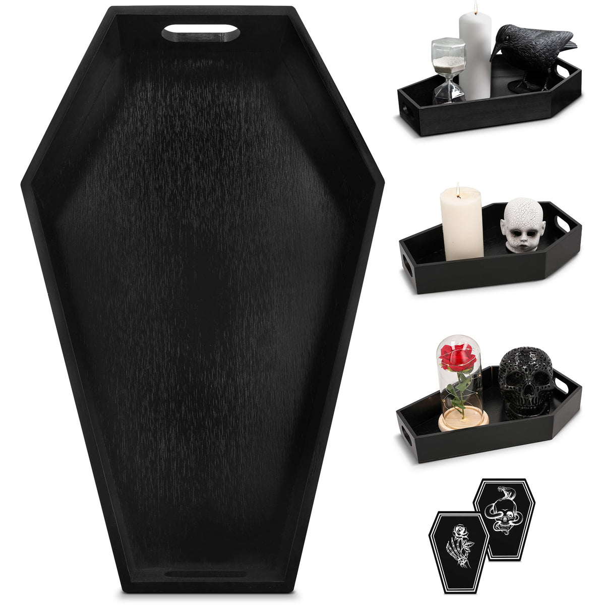 Coffin Tray – Coffin Charcuterie Board, Coffin Tray Spooky Serving Platter for Party, Haunted Table Centerpiece, Wooden Coffin Decor Gothic Haunted House Halloween Decor, Medium (13.7" L x 8.8" W)