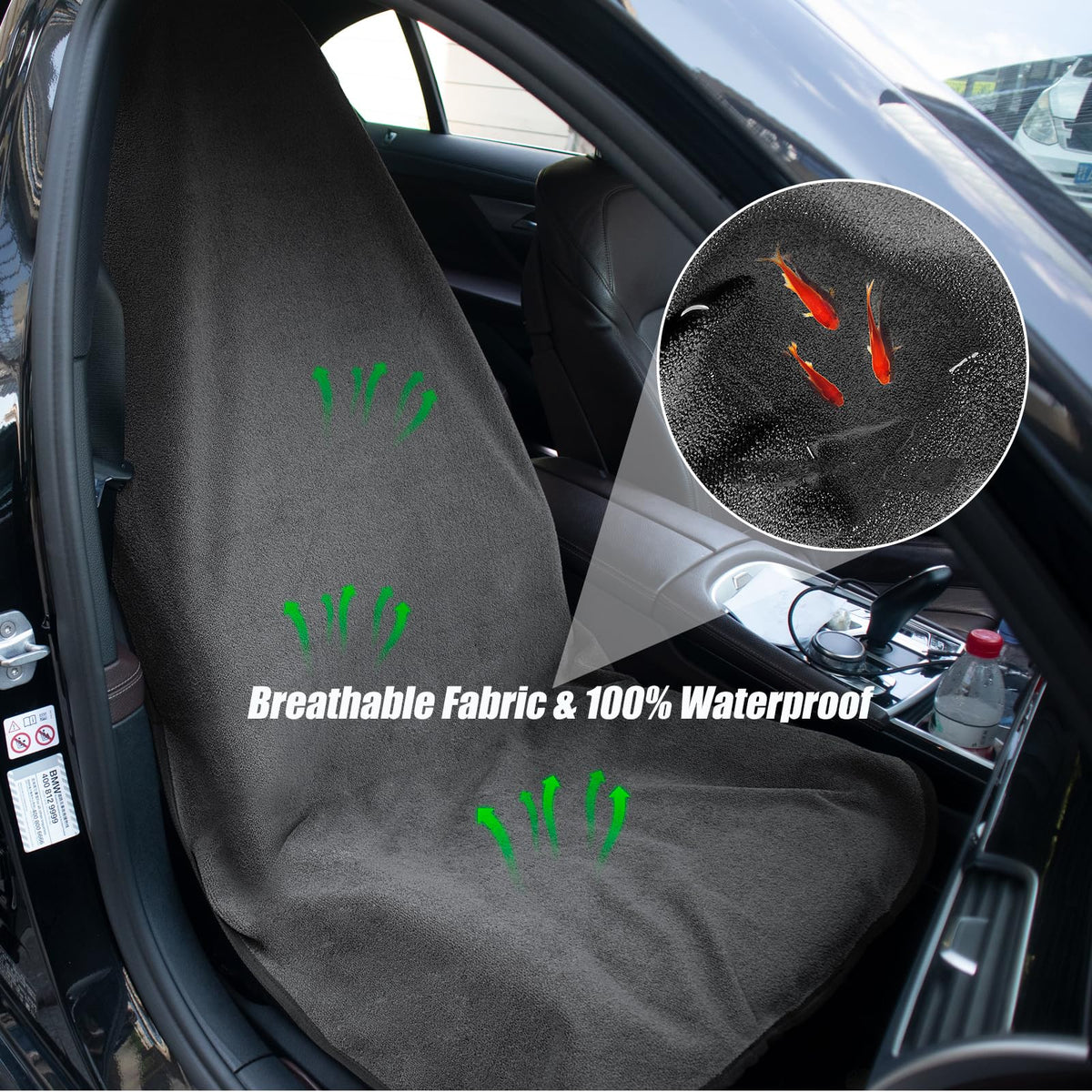 2 Pack Waterproof Sweating Car Seat Cover for Post Gym Workout, Running, Swimming, Beach and Hiking, Universal Fit Non-Slip Towel Bucket Seat Protector for Cars SUV Trucks, Machine Washable (Gray)