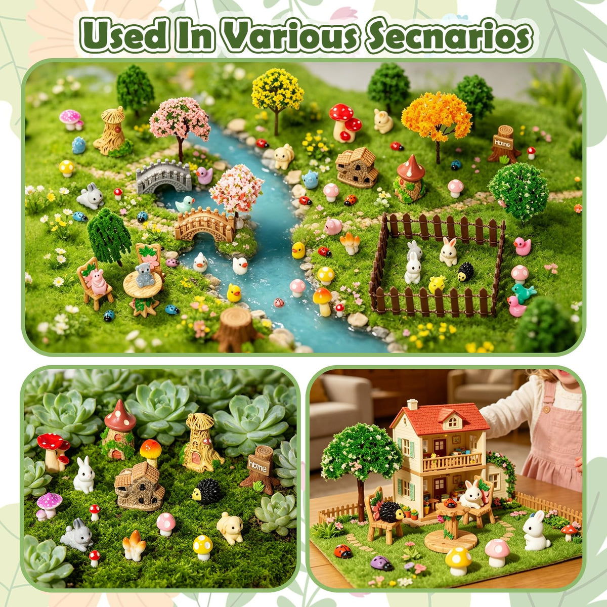 65 Pcs Mini Fairy Garden Accessories, Resin Ornaments Kit with Bridge, Mushroom, Fence, Animals for DIY Bonsai, Potted Plants & Tabletop Landscape Decor
