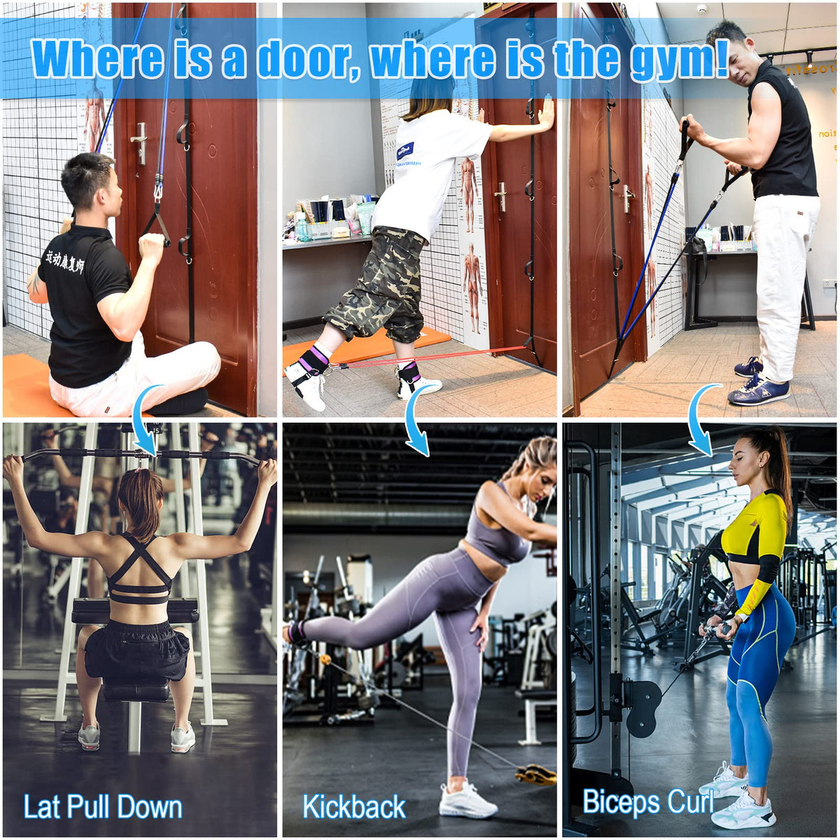 Brebebe Upgrade Door Anchor Strap for Resistance Bands Exercise, Multi Points Anchor Straps with 7 Loops+ 7 D Rings, Home Gym Workout Equipments with Ratchet Adjust Tighten Straps Not Loose, Sturdy
