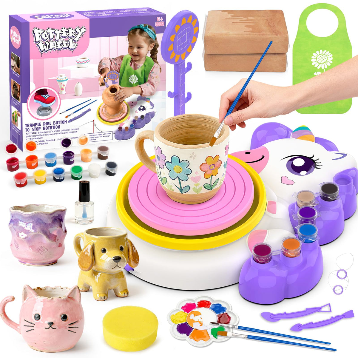 Pottery Wheel for Kids, Arts and Crafts for Kids Ages 8-12, Complete Pottery Painting Craft Kit with Clay, Art Supplies for Kids Toys Girls Birthday Christmas Gift for 6 7 8 9 10 11 12+, Purple
