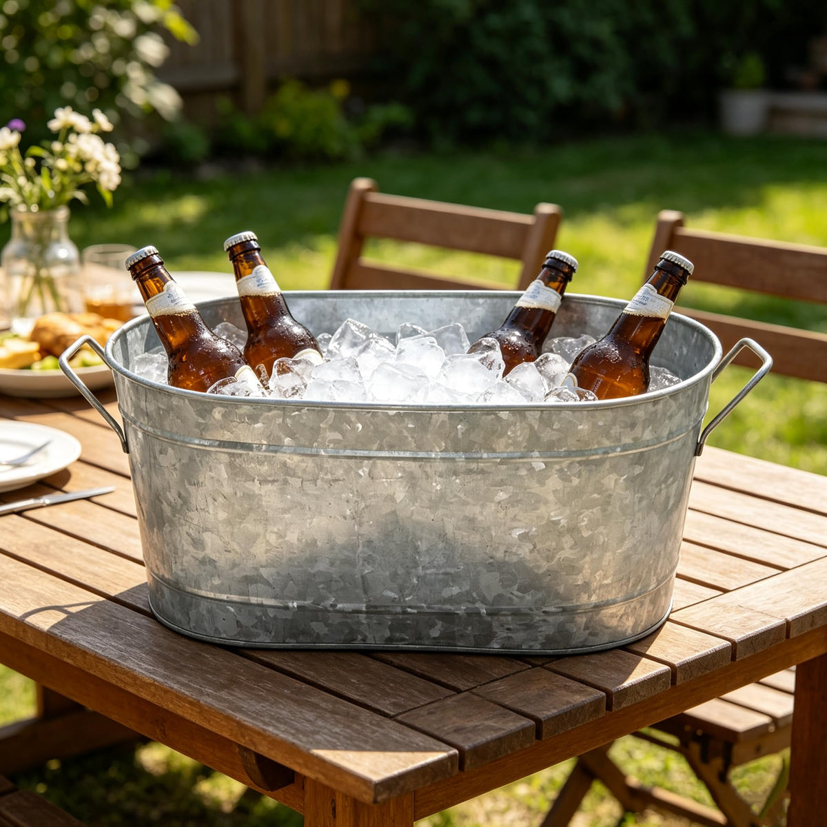 Hosley Galvanized Oval Tub with Handles 18 Inch - Beverage Party Chiller, Garden Planter, Multipurpose Party Ice Holder