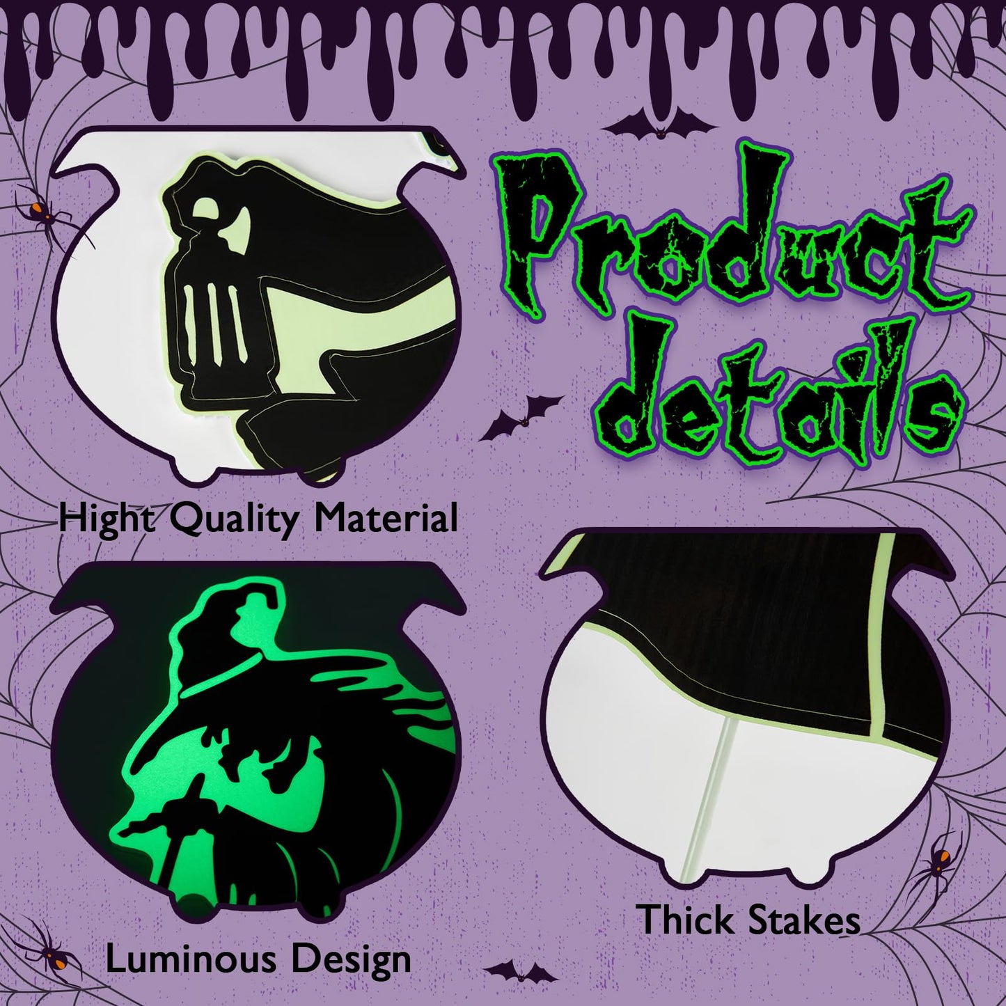 Halloween Outdoor Yard Decorations, 3 Pack Glow in The Dark Witch and Pumpkin Lawn Signs Waterproof Witch's Cauldron Potions for Garden, Walkway, Patio, Porch Outside Decor