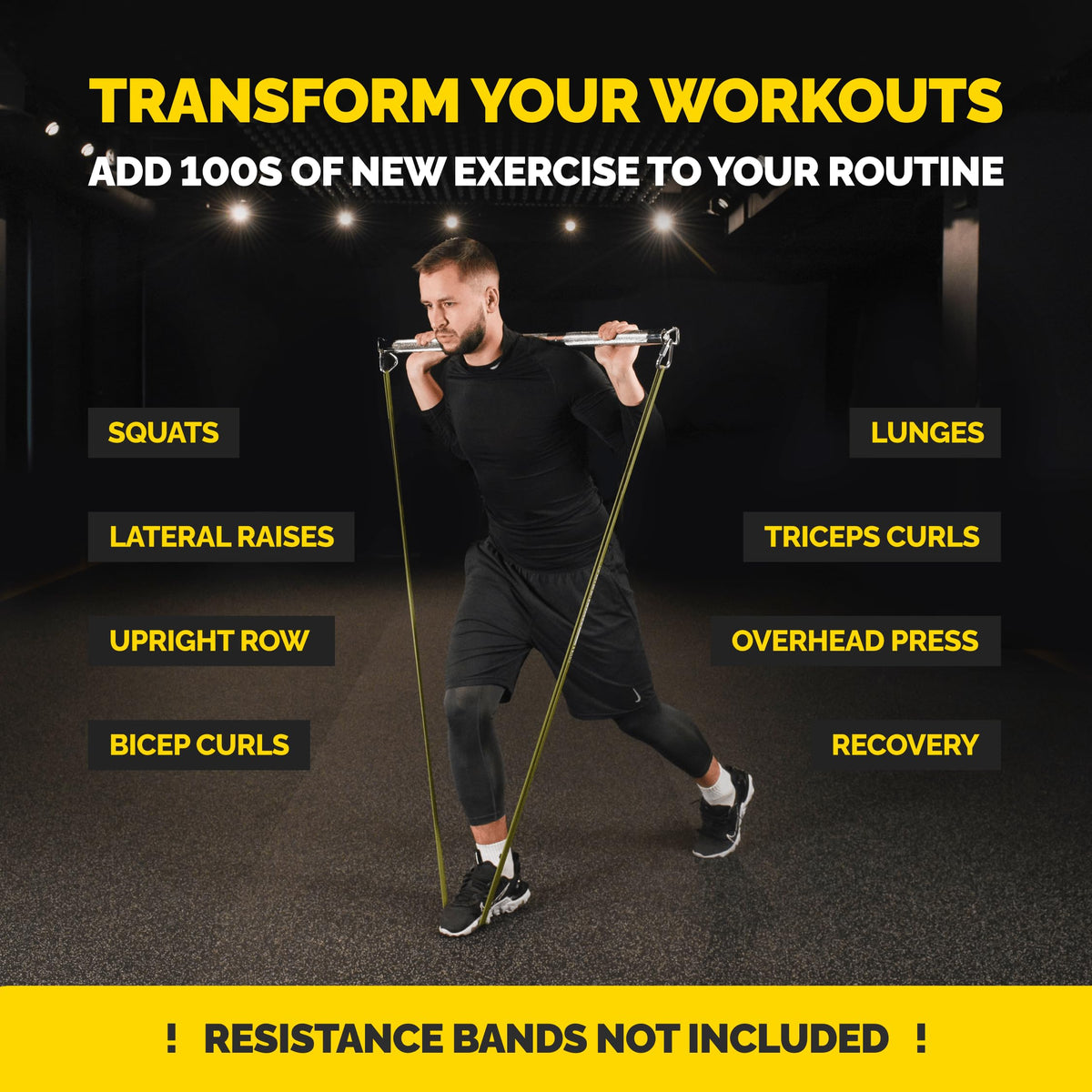 Tribe Lifting Resistance Band Bar - Heavy Duty Steel Bar for Resistance Bands - Resistance Bands Bar 3-Section Adjustable 39 to 27 Inch - Ball Bearing Swivel - Portable Home Gym Workout