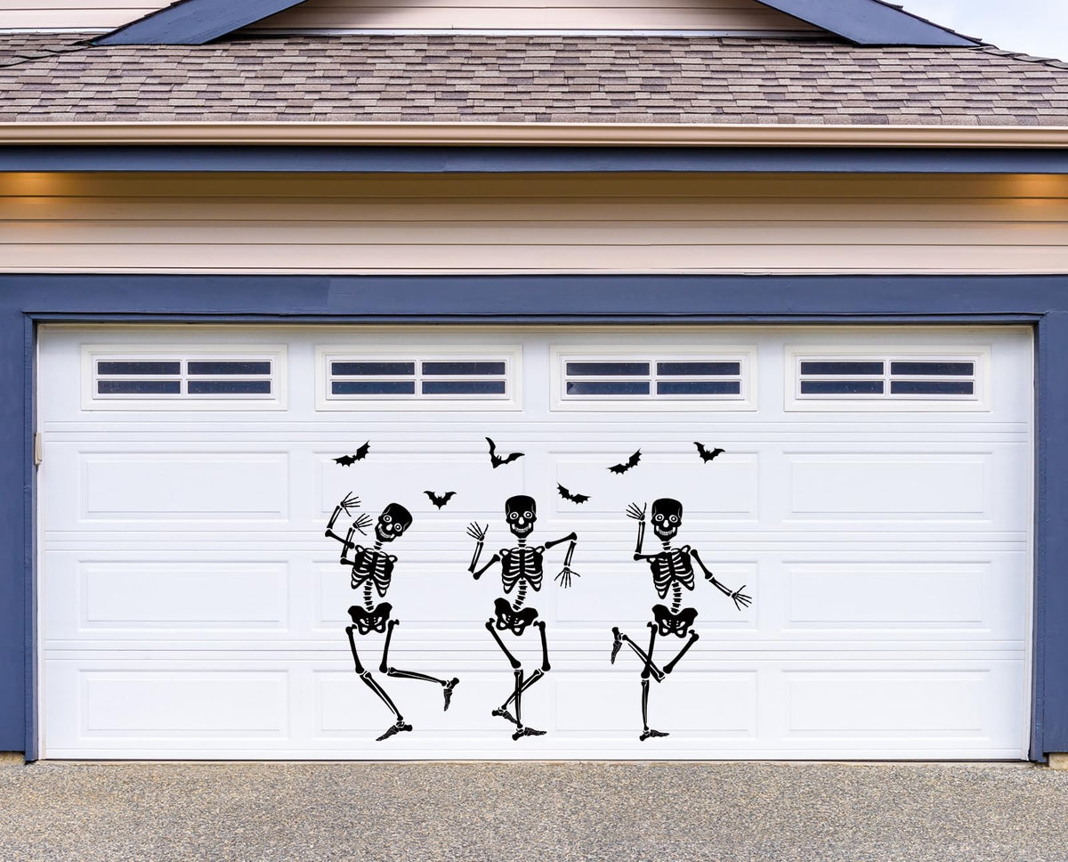 JarThenaAMCS 31Pcs Halloween Garage Decoration Magnet Stickers Black Dancing Skeleton Bat Refrigerator Decals for Home Party Room Garage Door Car
