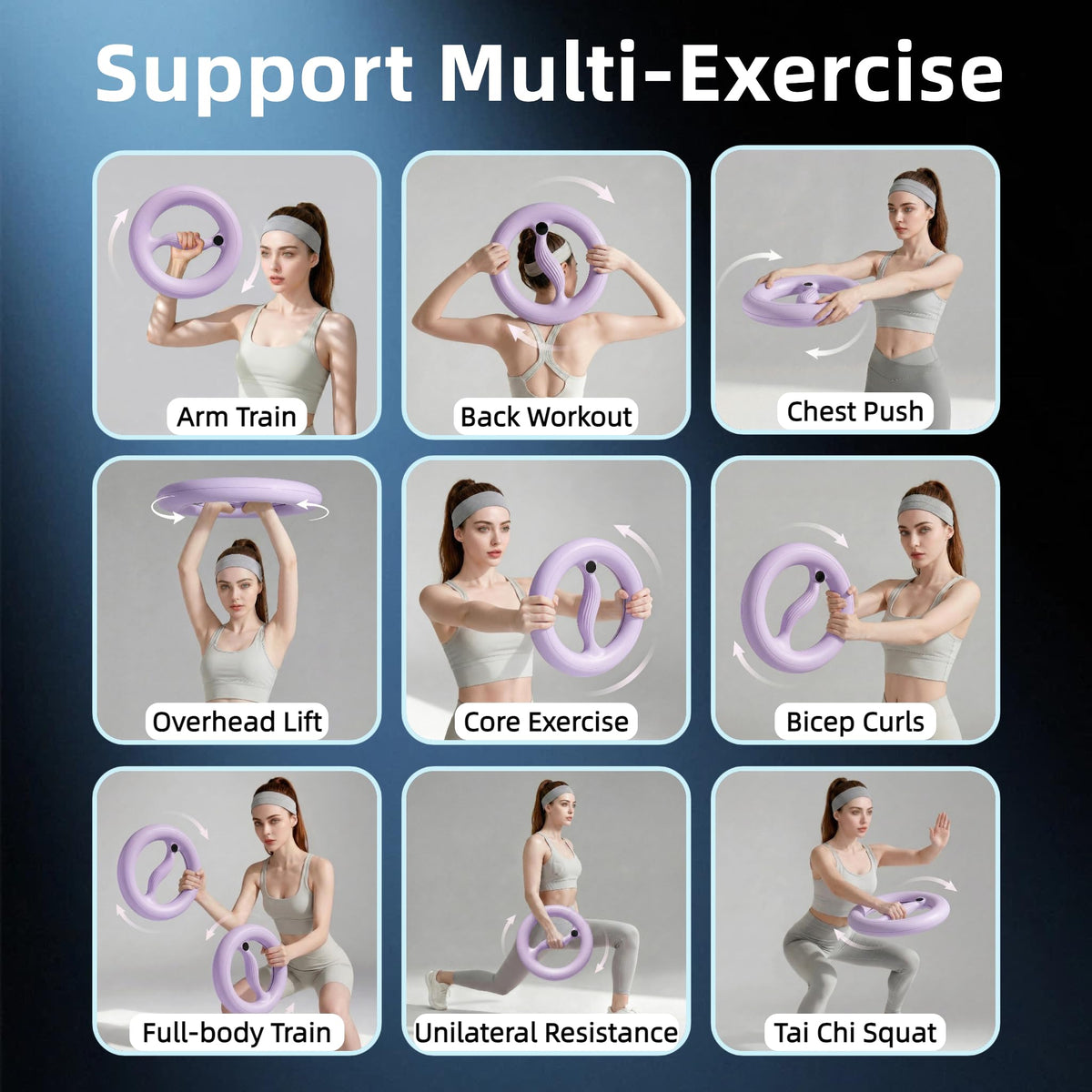 Arm Trainer for Women and Men, 360° Hand-Crank Forearm Trainer, Large Size Arm Workout Equipment for Dual-Arms Use, Home Workout Equipment for Arms, Chest, Shoulders, Back Strength (Purple)