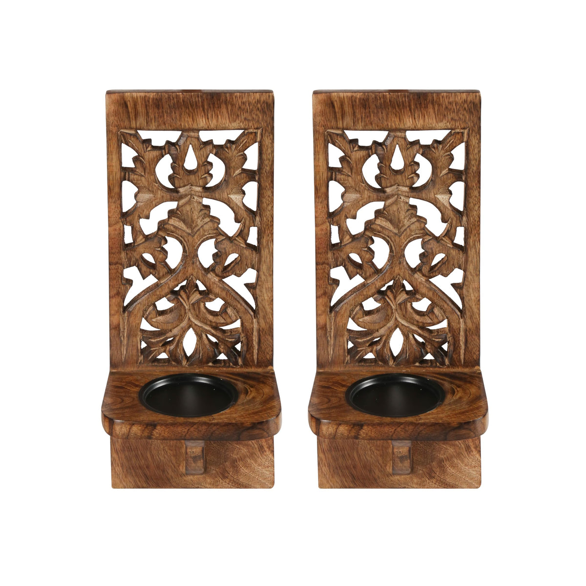 Wall Mount Rustic Candle Sconces Set of 2 - Wooden Floating Shelf Pillar Candle Holders, Farmhouse Wall Décor for Living Room & Bedroom - 16 Inch - Antique Burnt