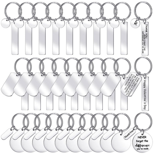 Gisafai 30 Pcs Engravable Stainless Steel Keychain Blanks Silver Metal Blank for Laser Engraving Crafts Gifts