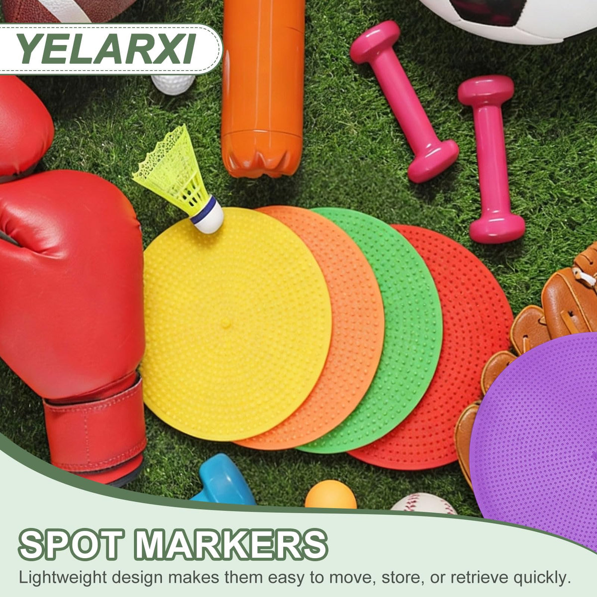 YELARXI Spot Markers, Poly Spot Marker for Agility Training Floor Dots Non Slip Flat Field Cones 6 Pcs & 9 in & Purple - for (Soccer/Speed Training/Gaming/Basketball/Dance Practice)