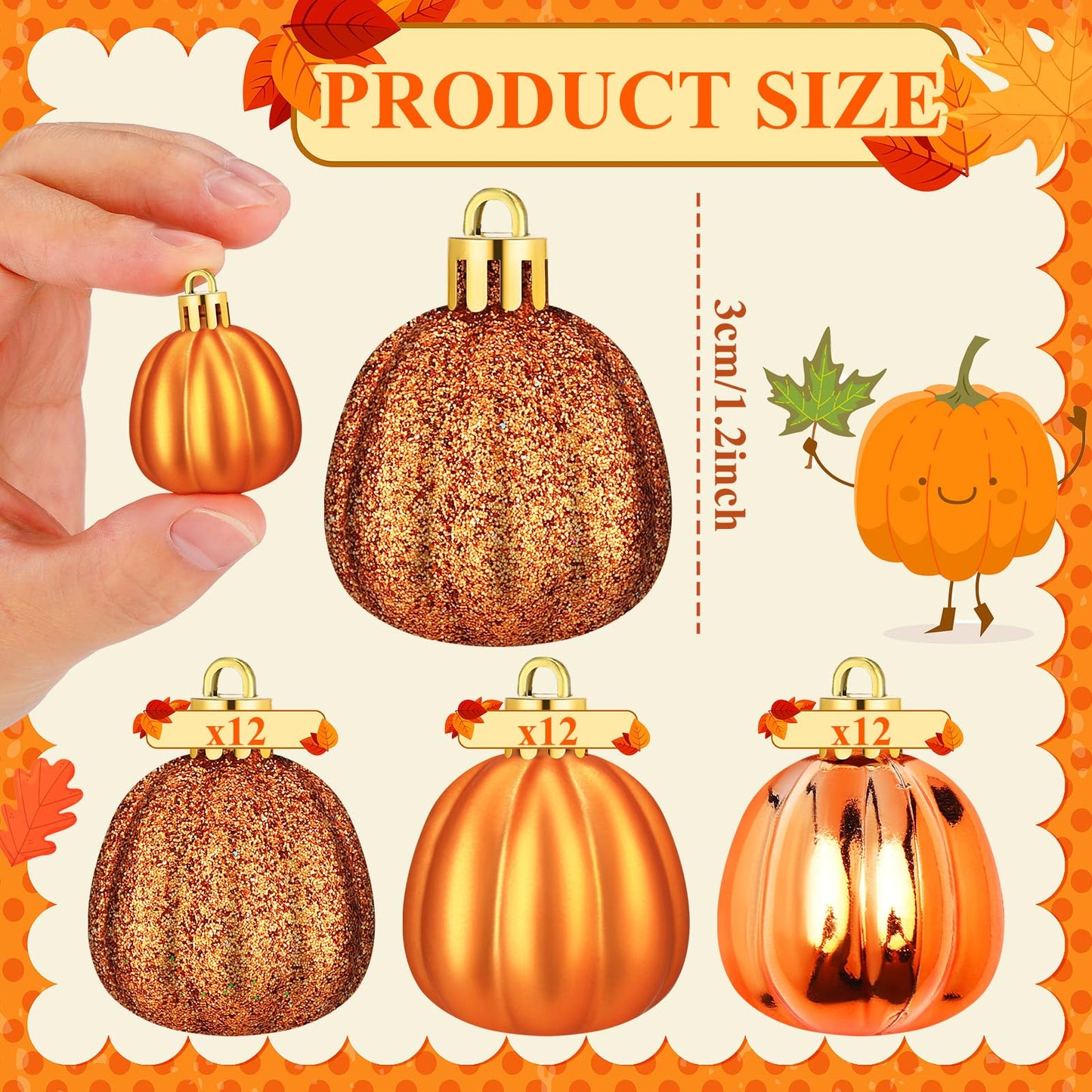 Colingmill 36 Pcs Fall Tree Ornaments Pumpkin Hanging Ornaments Thanksgiving Fall Decorations Mini Pumpkin Ball Decorations Farmhouse for Small Tree Autumn Home Halloween Party(Classic,Gold)