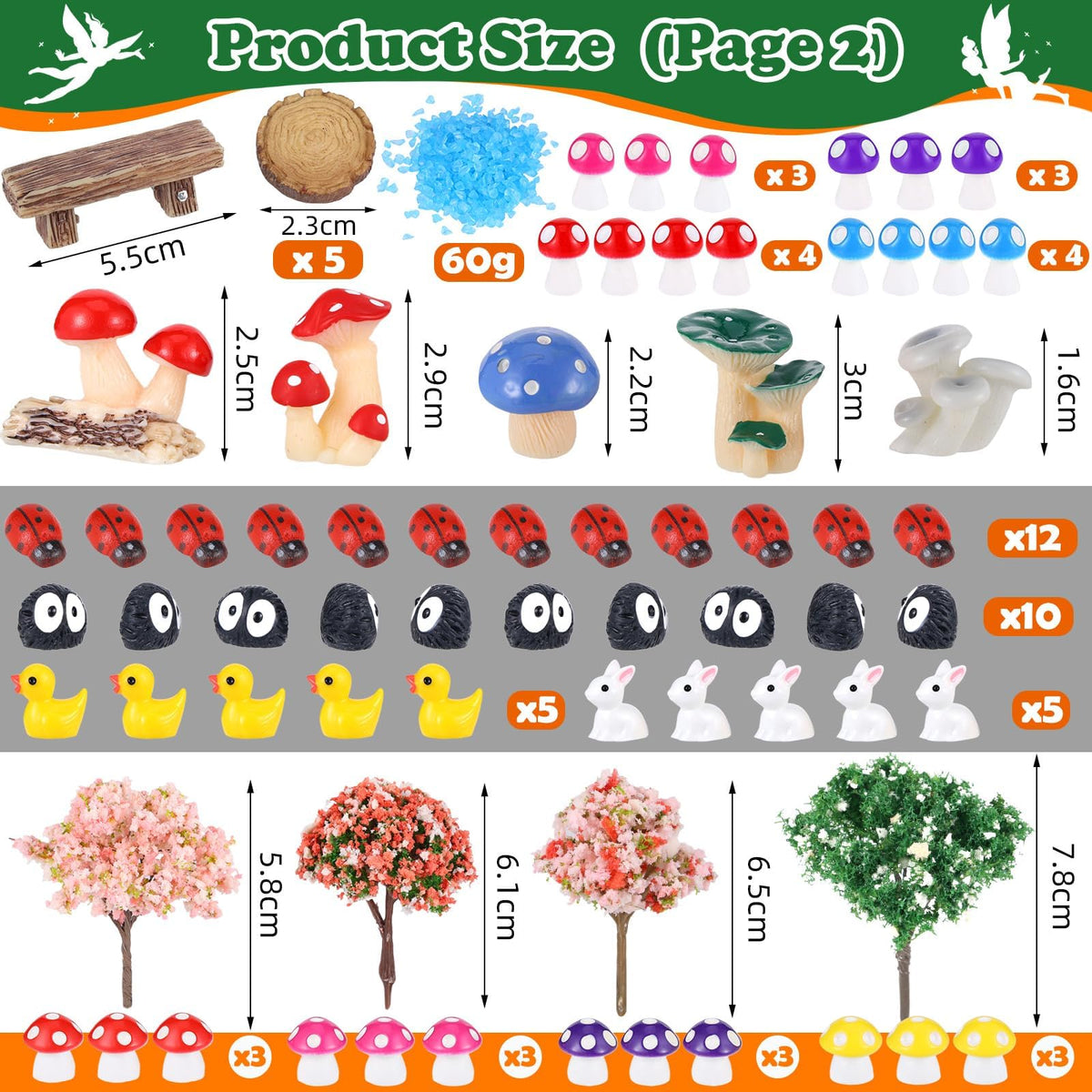 HIYZI 100 Pcs Fairy Garden Accessories Miniatures Figures Kit Micro Landscape Terrarium Ornaments Resin Mushroom Animal Fake Pond Lawn Bridge Garden Decoration
