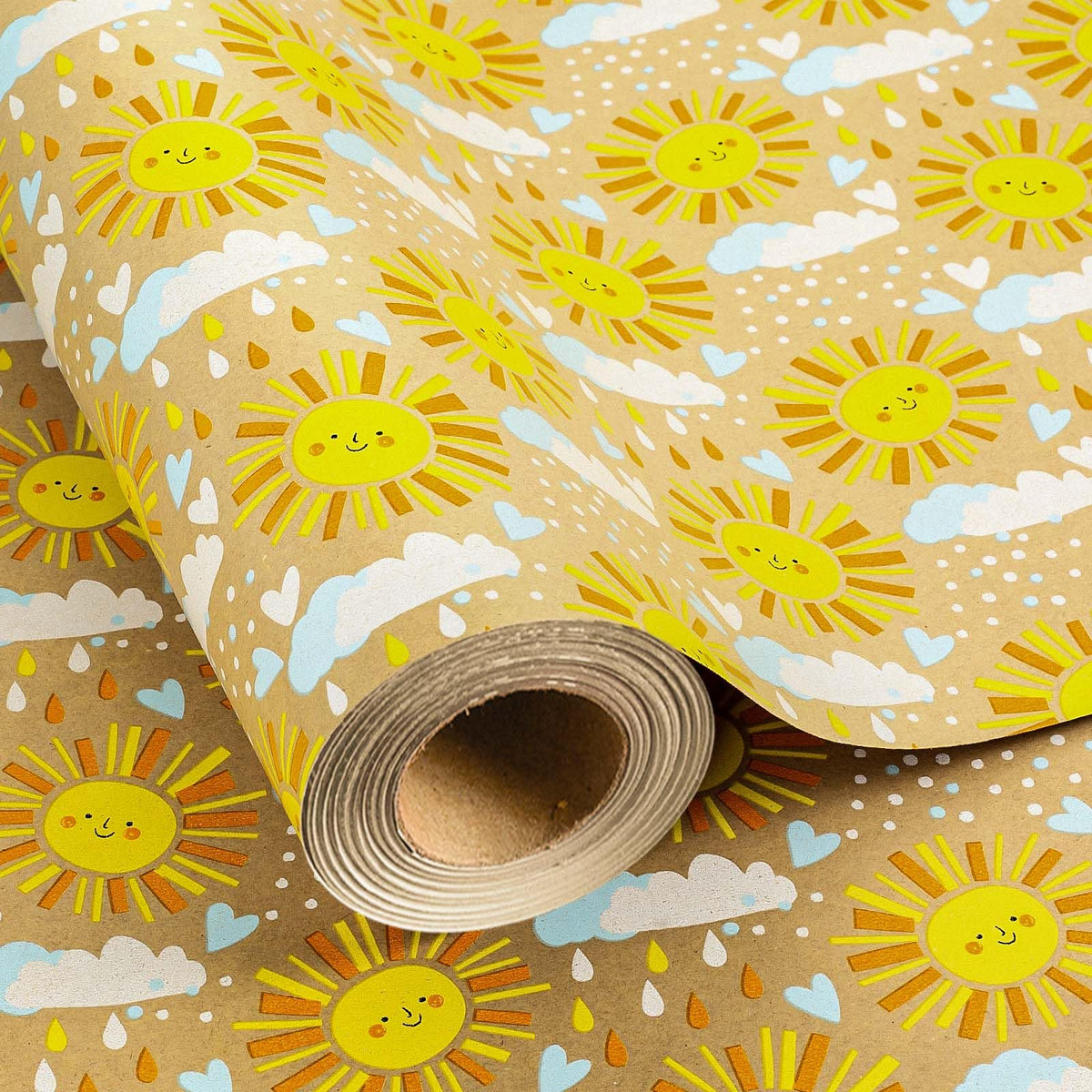 MAYPLUSS Kraft Baby Shower Wrapping Paper, Recyclable Sunshine, Cloud & Heart Design Baby Gift Wrap Paper for Children Birthday, Party, Holiday, Cute Wrapping Paper Mini Roll (17 Inch X 33 Feet)