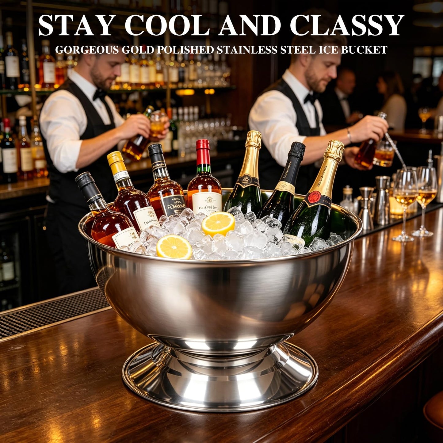 3 Gallon Ice Bucket for Parties,12L Champagne Bucket Stainless Steel Beverage Tub with Scoop,Large Ice Holder Container Champagne Bowl with Base - Perfect for Parties,Cocktail Bar,Celebrations