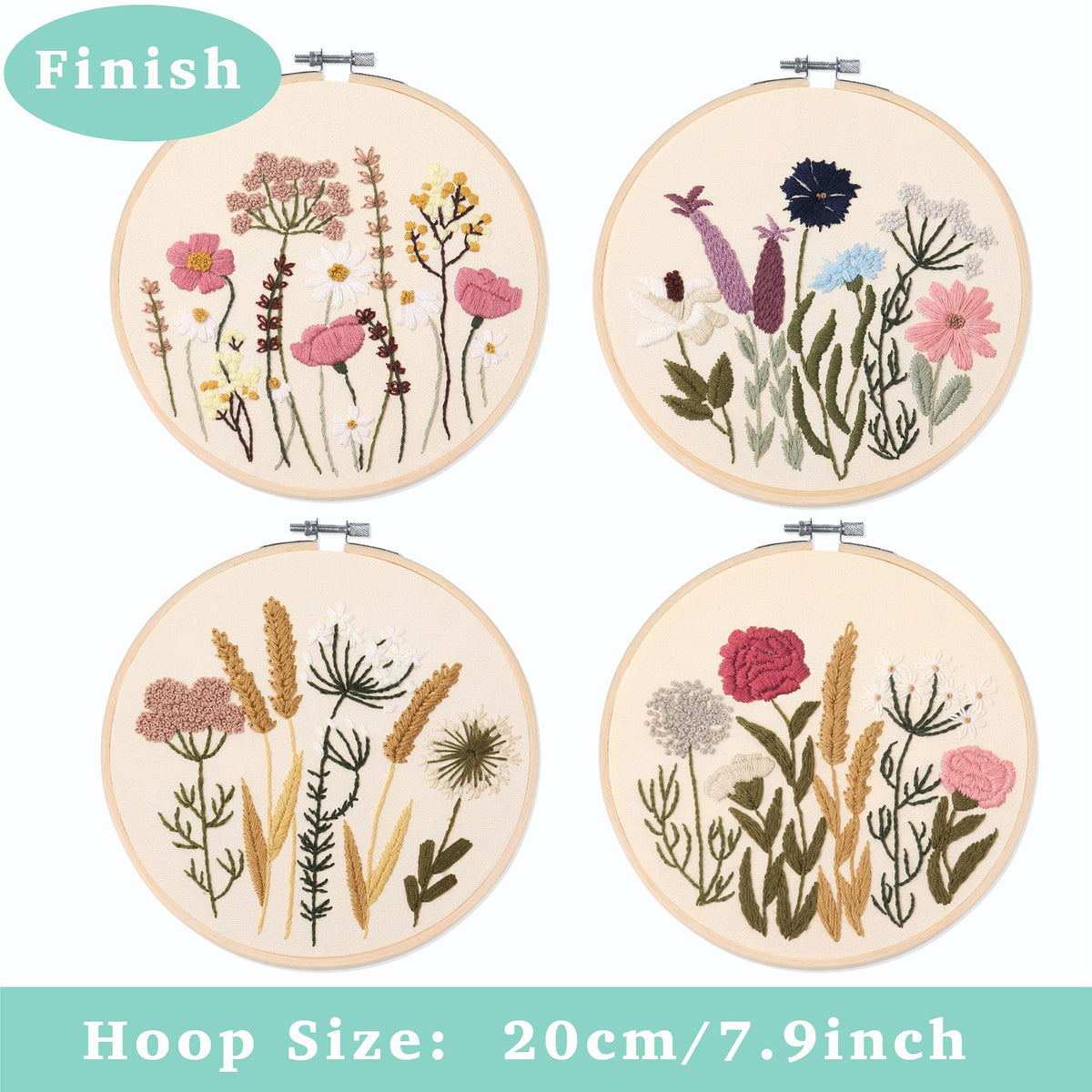 REEWISLY Embroidery Kit for Beginners 4 Sets, Hand DIY Cross Stitch Kits,2 pcs Embroidery Hoop,4 pcs Plants Flowers Embroidery Patterns and Threads,Easy for The Embroidery Beginners to Learn…