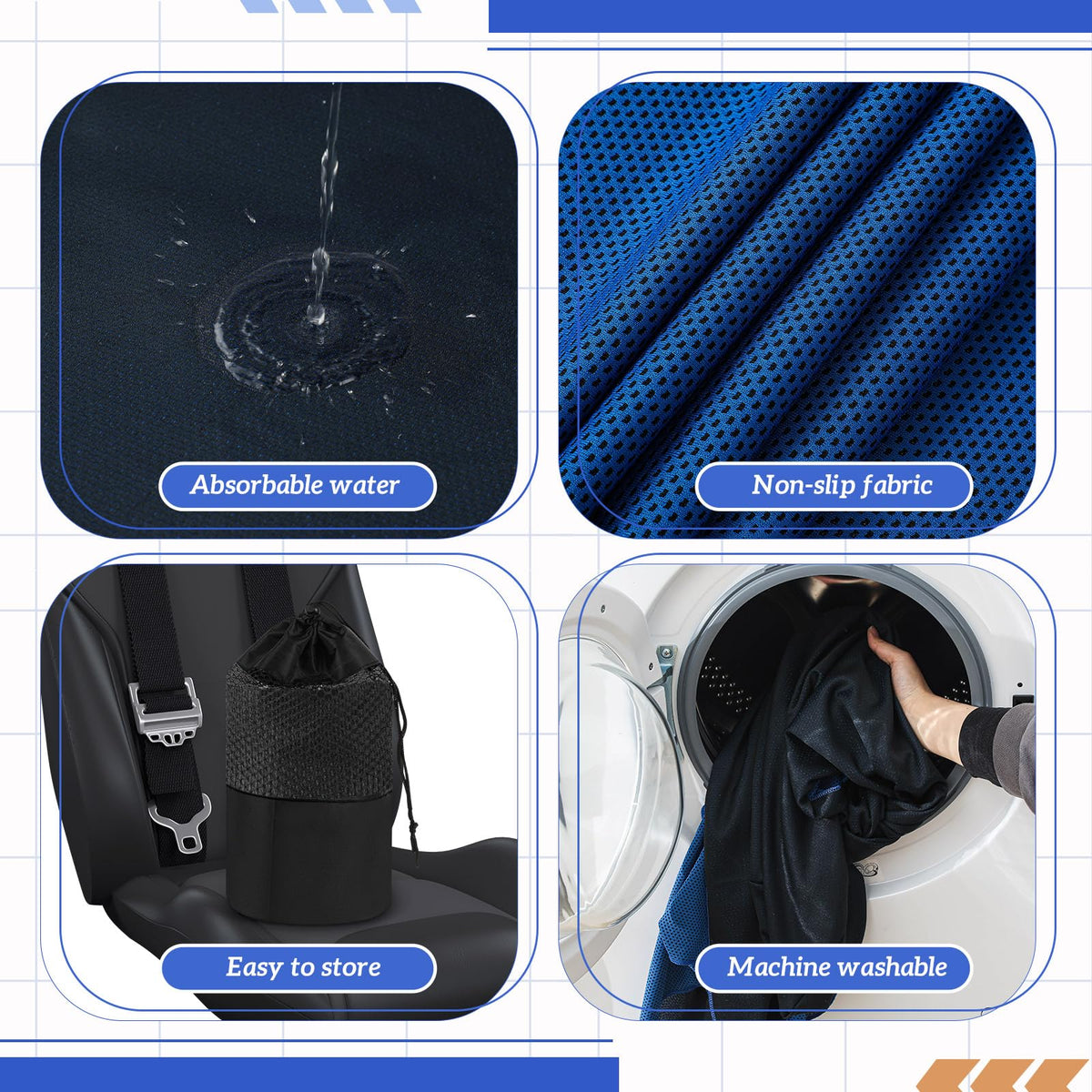 Hahafelt Cooling Car Seat Towel Covers with Storage Bag Seat Post Workout Sweat Washable Cover Non Slip for Car Towel for Dog Pet Workout Outdoor Sport Activitie(Dark Blue)