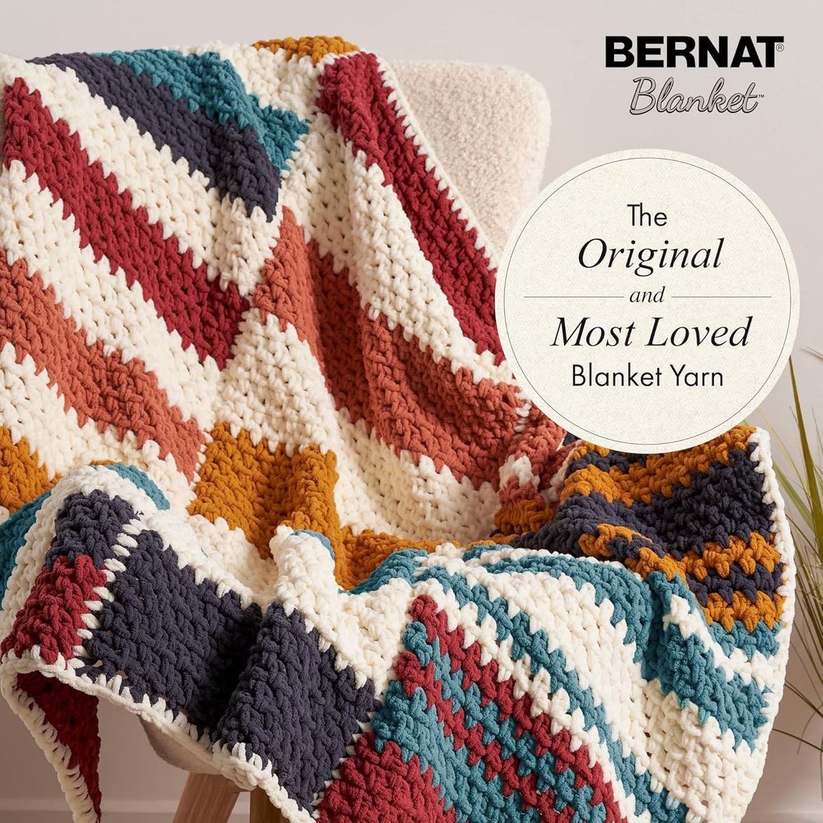 Bernat Blanket Super Bulky Acrylic Yarn - 2 Pack of 300g/10.5oz #6 Chunky Chenille Heavy Weight Yarn for Knitting and Crocheting, Amigurumi, Thick Blankets (Almond, 220 Yards 2-Pack)