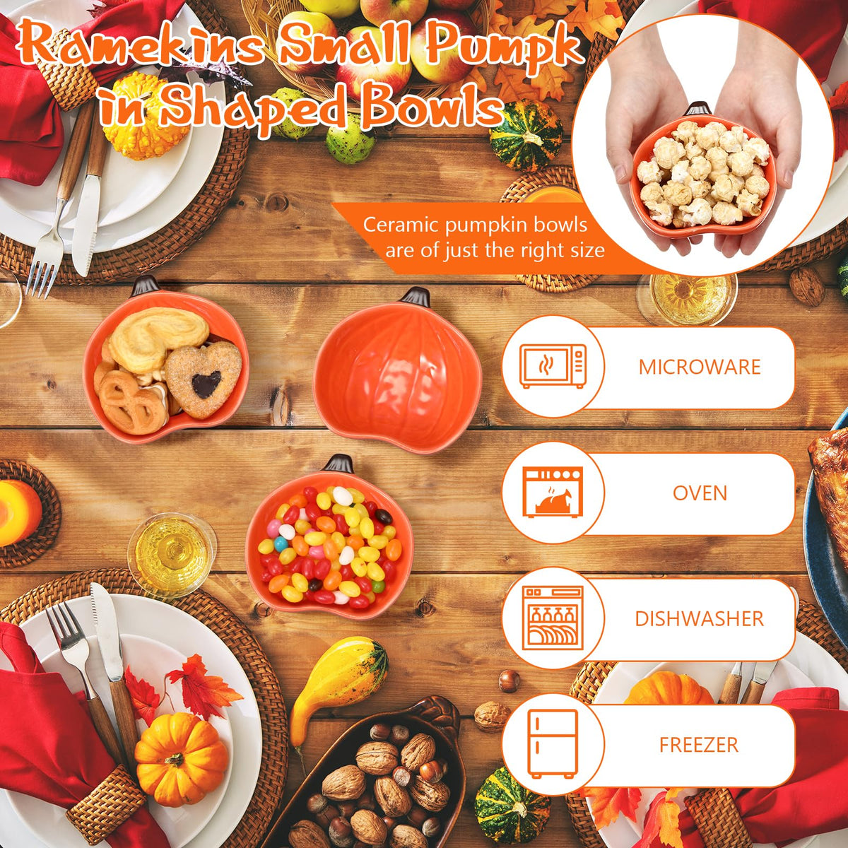 10 Pcs Fall Ramekins 6 oz Oven Safe Pumpkin Ceramic Ramekins Small Creme Dishes Dipping Pumpkins Baking Dish Thanksgiving Pumpkin Shaped Bowl Plates for Kitchen Party Snack Serving Dip Sauce Condiments