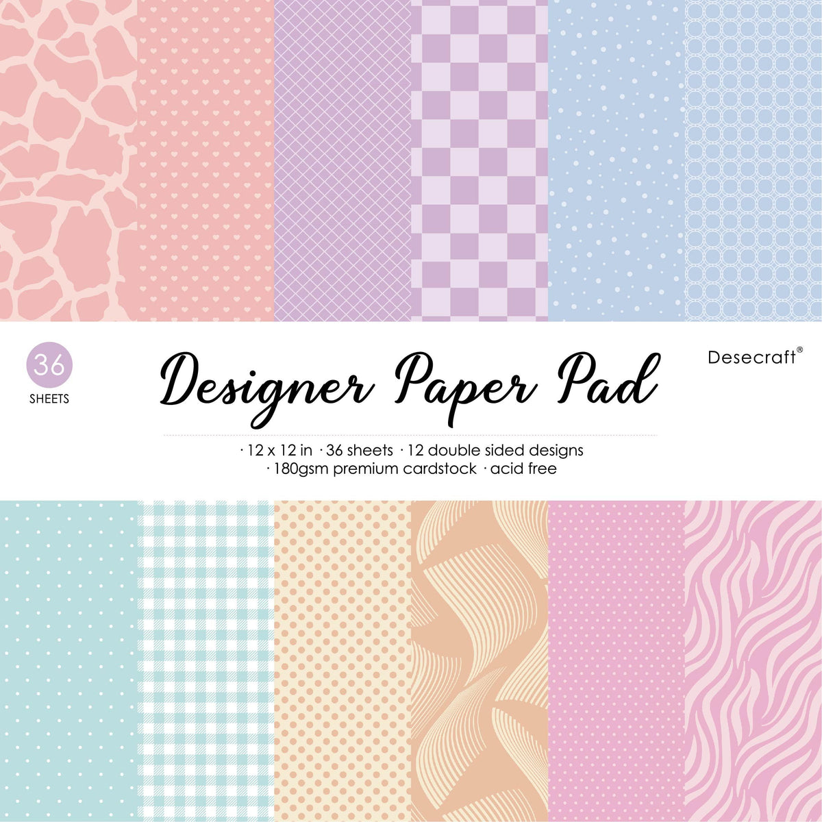 Desecraft 12x12 in Pastel Easter Scrapbooking Cardstock Decorative Paper - 36 Sheets - for Card Making Journaling Planner Origami Background Scrapbook Paper Scrapbook Materials Supplies