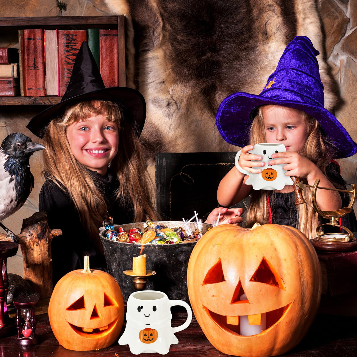 JarThenaAMCS 2Pcs 15oz Halloween Ghost Shape Mug White Ghost Pumpkin Coffee Mug Cute Boo Ceramic Drinking Cup for Halloween Party Supplies Table Centerpieces