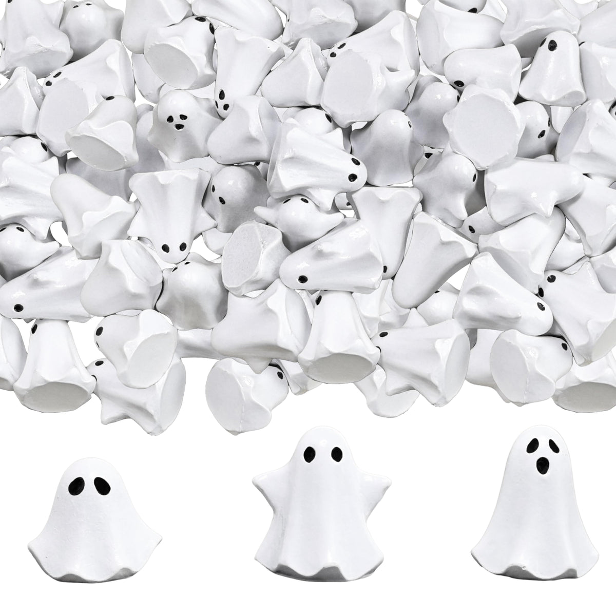 FESTGLOX 50Pcs Mini Resin Ghosts, Small Ghost Figurines, Tiny Halloween Miniatures for Spooky Tiered Tray Decor, Vase Filler, Home Tabletop Shelf Centerpieces, Party Favors Gift