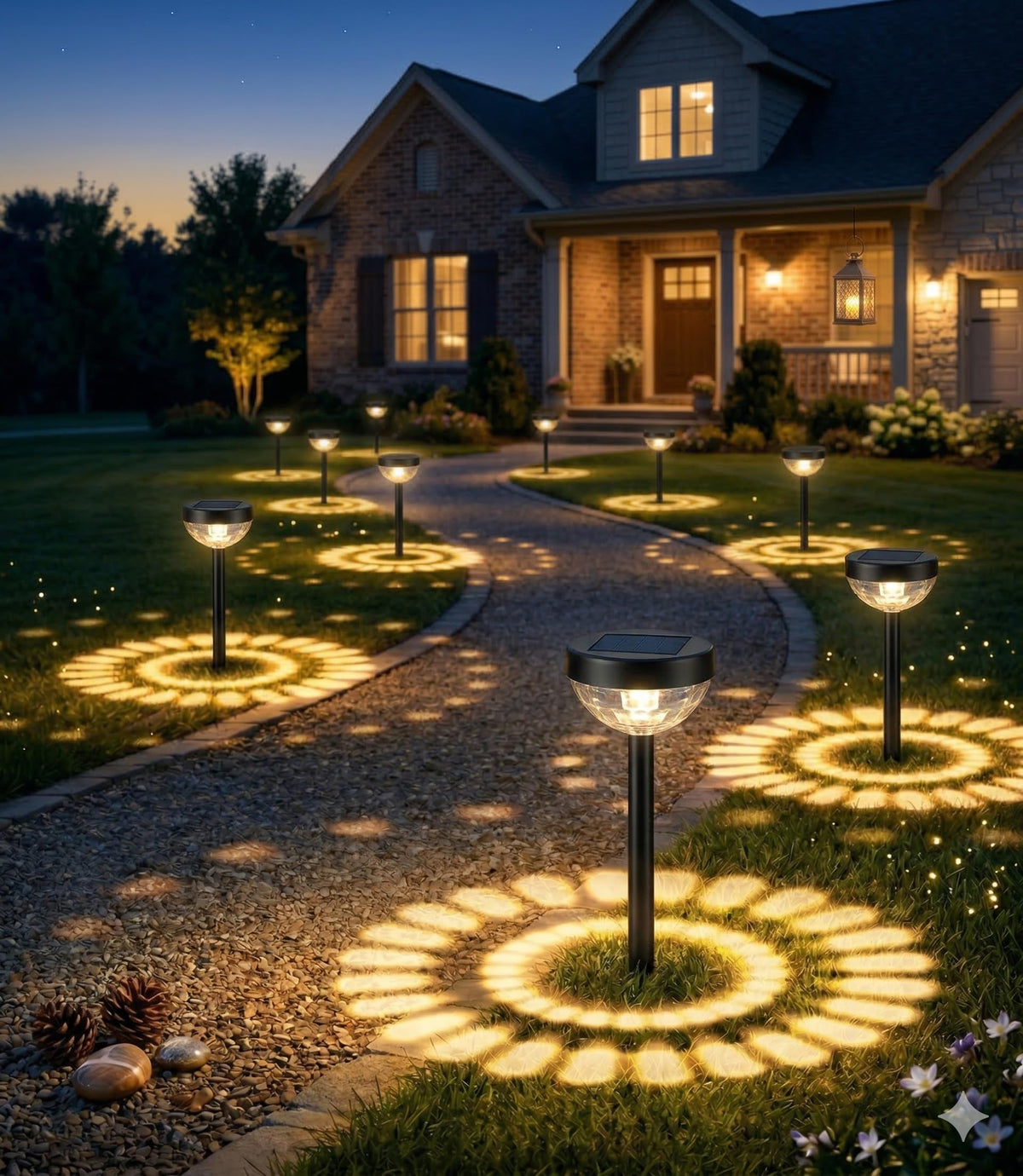 Ensenior 6-Pack Solar Lights Outdoor, Auto ON/Off 3000K LED Solar Garden Lights for Pathway, Yard, Patio, Walkway, Flower Bed, Halloween Christmas Landscape Lighting, IP65 Waterproof, Flag Lights
