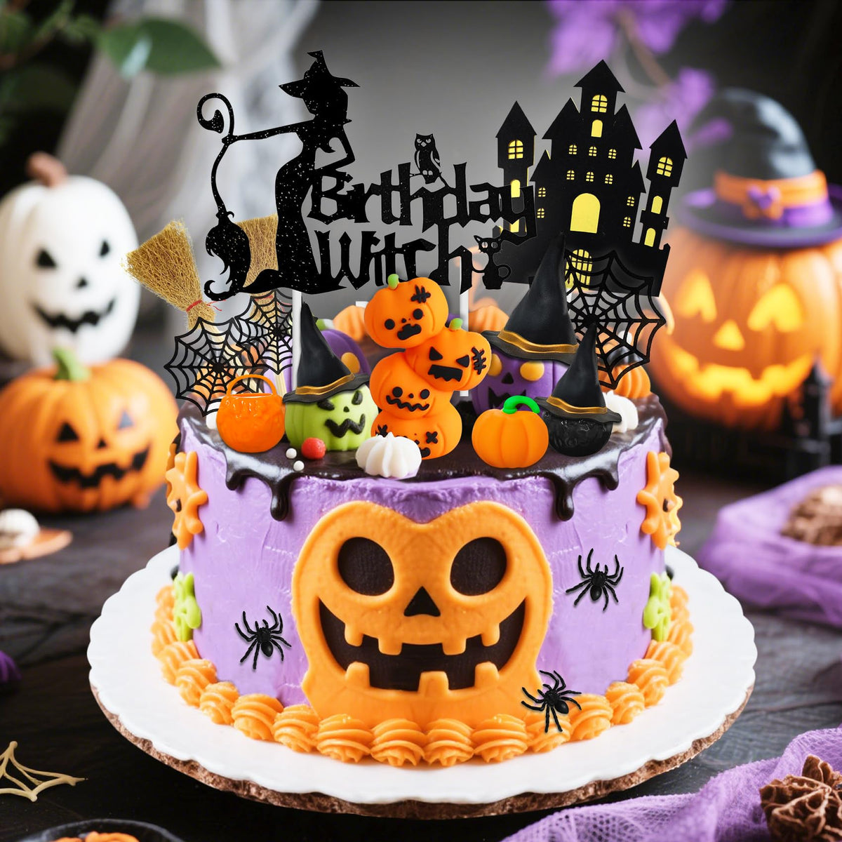 Knana 18Pcs Witch Cake Topper Halloween Cake Toppers Halloween Witch Cake Decorations for Scary Witch Birthday Party Supplies