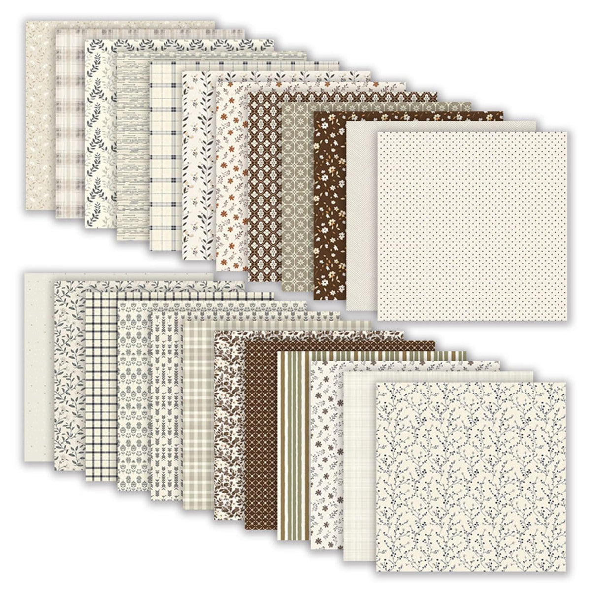 MerwDeeyt Scrapbook Paper 12x12 In and 6x6 In Pack, Spring Floral Patterned Paper for Scrapbooking, 48 Sheets Double Sided Decorative Craft Papers for Card Making Journaling Decor (Beige)