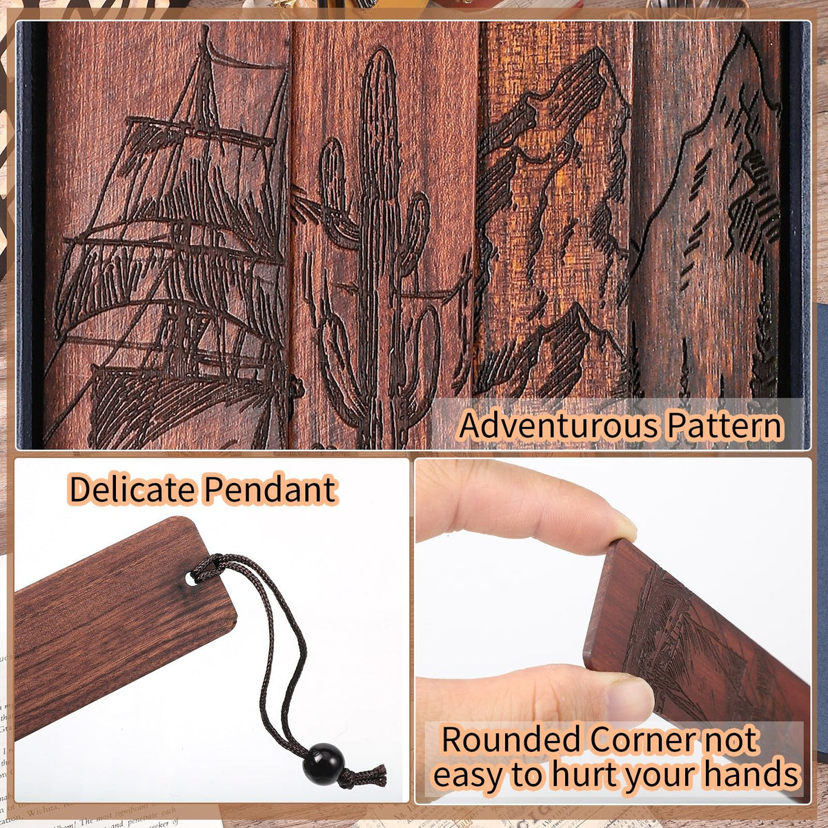 4Pcs Wood Bookmark for Men, Back to School Gifts