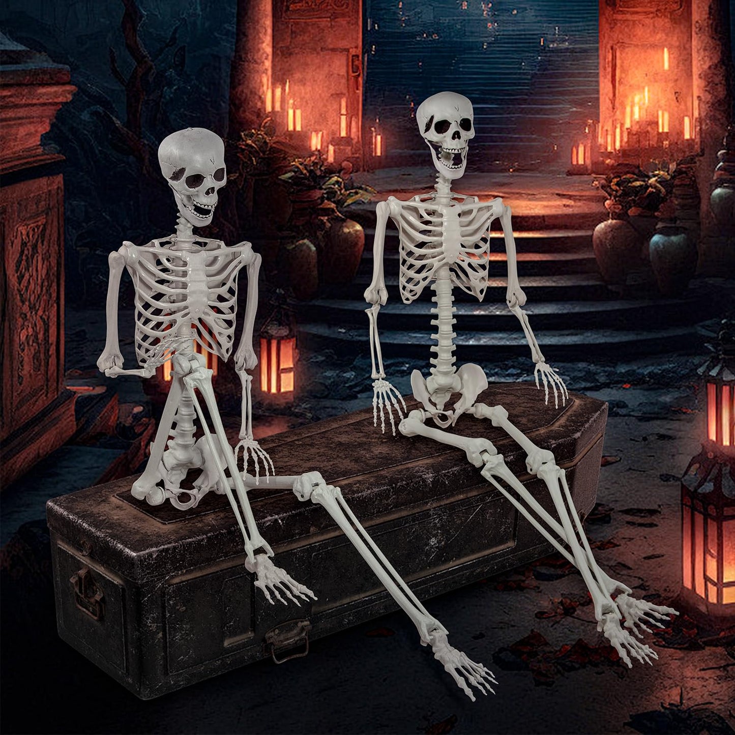 5.9ft Halloween Life Size Skeleton Realistic Full Body Skeletons Plastic Human Bones with Movable Joints for Halloween Props Spooky Party Decoration (2, 5.9ft)