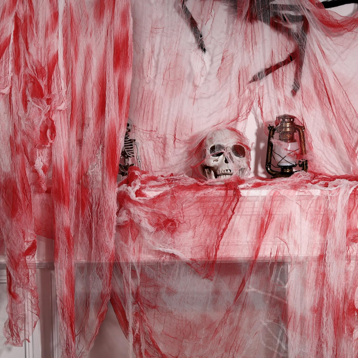 ZYP Halloween Blood Red Creepy Cloth 410 x 80 Creepy Gauze Cloth Scary Halloween Decoration for Outdoor Yard Home Wall Decorations