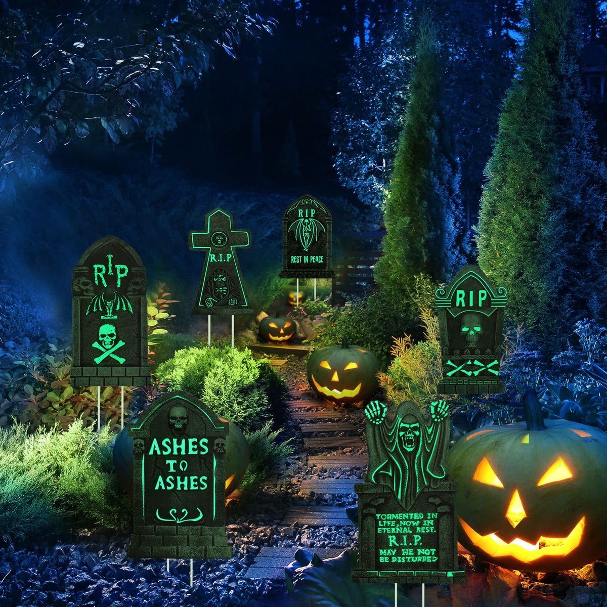 6 Pieces Halloween Decorations Yard Signs Stakes Fluorescence Warning Signs Props Outdoor Decor Scary Creepy Theme Garden Signs for Haunted House Outside Garden Lawn Yard (Novelty Style)