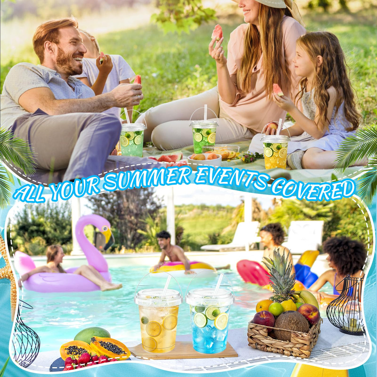 34oz Drink Buckets with Lids & Straws, 30 Pack Clear Party Buckets