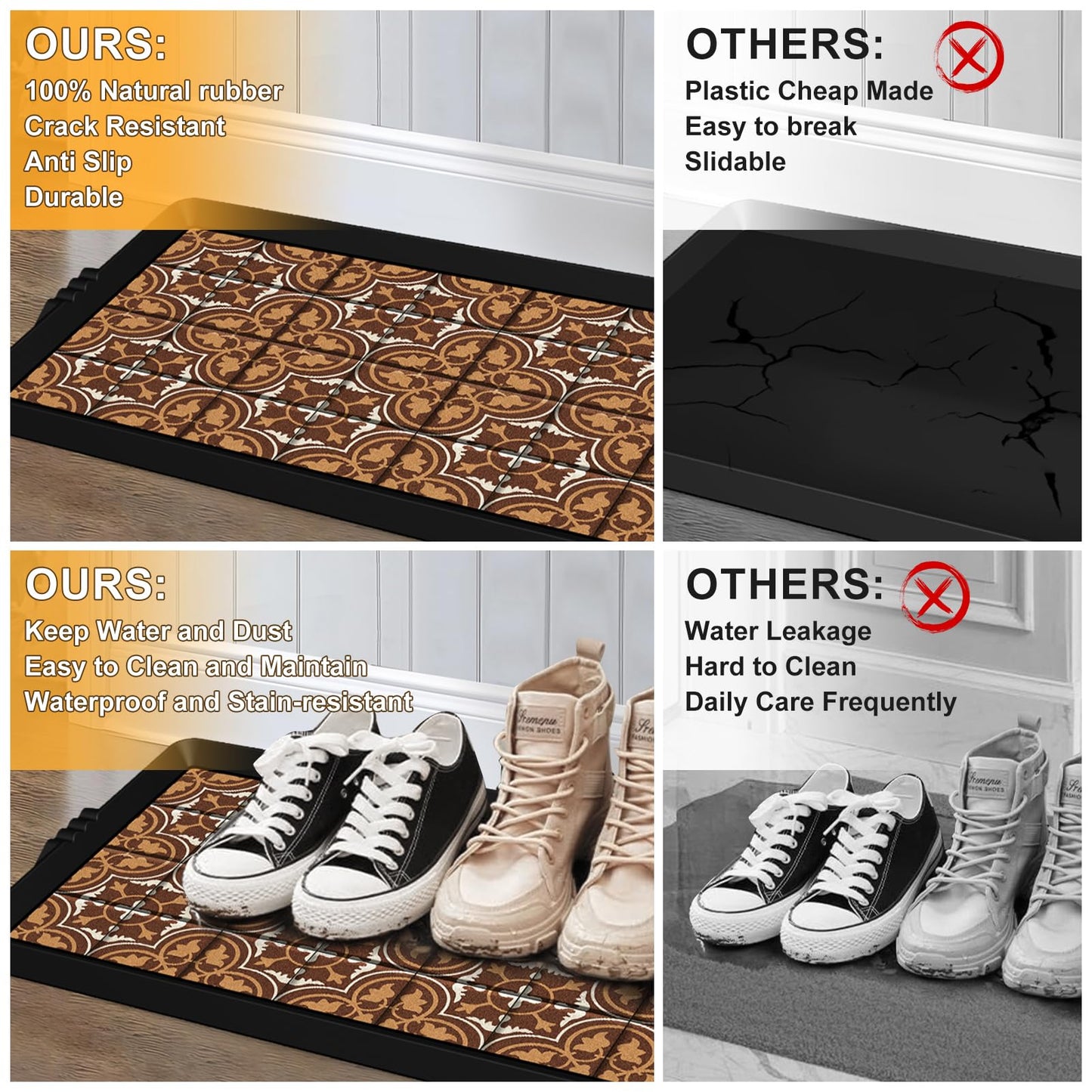BEHERO Boot Tray Shoe Mat Decorative Patterned, Rubber Boot Matt Tray Indoor and Outdoor Use, 16" x47.5" Shoe Cleaning Mat Non-Slip, Shoe Storage Waterproof with Artistic Prints for Entryway (Brown)