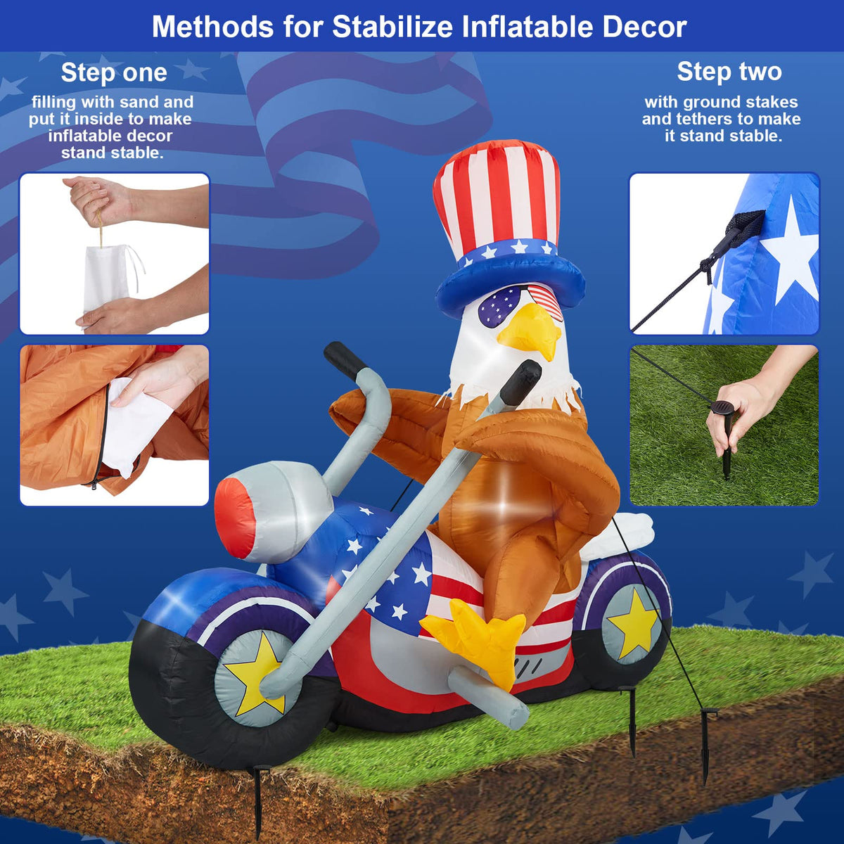 Eagle Inflatable, Camuland 6 FT Fourth of July Inflatable Outdoor Decorations Patriotic Independence Day Inflatable Eagle, Outdoor Inflatables with LED Lights for Yard Garden Lawn Memorial Day Decor