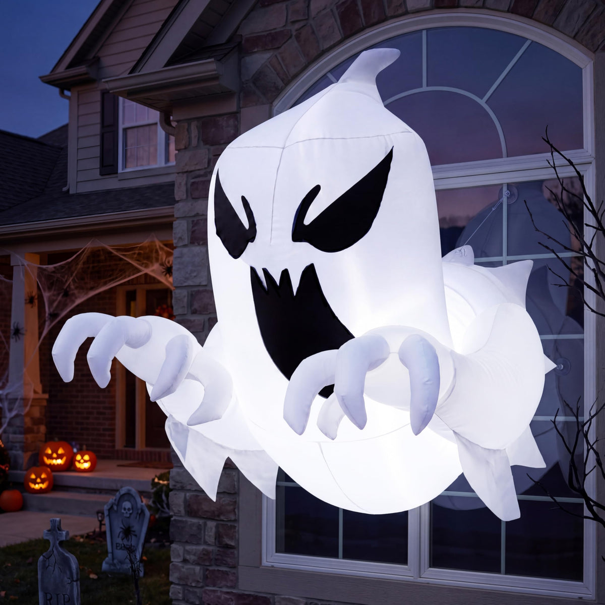 Joiedomi 4.5 FT Halloween Inflatable Scary Flying Ghost Broke Out from Window Inflatable with Build-in LED Blow Up Ghost for Halloween Party Indoor, Outdoor, Yard, Garden, Lawn Decoration
