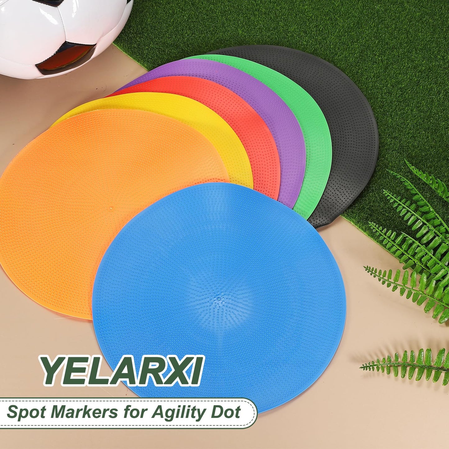 YELARXI Spot Markers for Agility Dot, Non-Slip Poly Spots Floor Dots Flat Field Soccer Training Equipment 9 in & 18 Pcs & Red/Green/Purple -Fitting for (Gym/Sports/Training/PE Games/Dance)