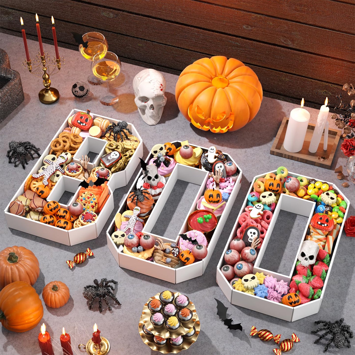 Paready Halloween Charcuterie Letters BOO, 13.78" Fillable Cardboards BOO White Charcuterie Tray Box for Halloween Candy, Treats, Snack, Cupcakes Container for Horror Halloween Party Decorations