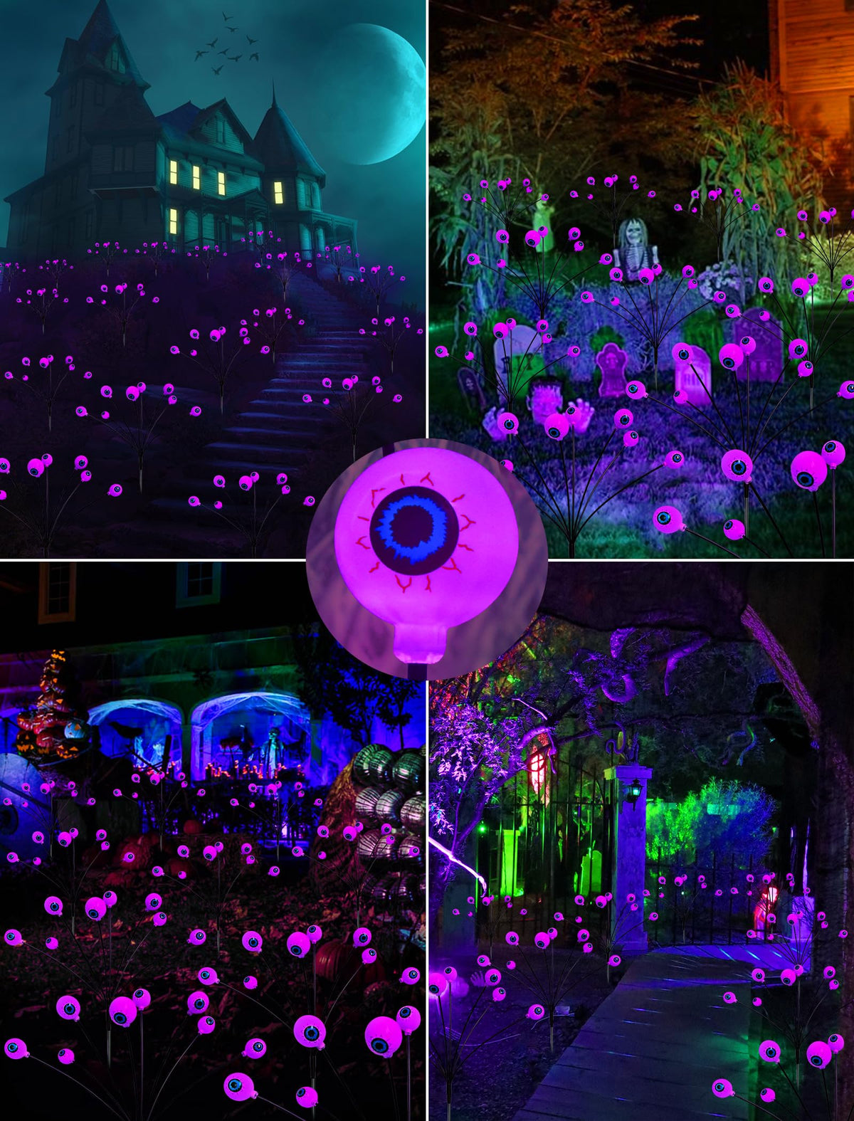 KerKoor Solar Halloween Lights Outdoor Decorations - 4 Pack 32 LED Solar Eyeball Lights for Yard, Scary Eyeballs Halloween Light for Outside, Pathway, Walkway, Landscape, Garden, Party Decor (Purple)