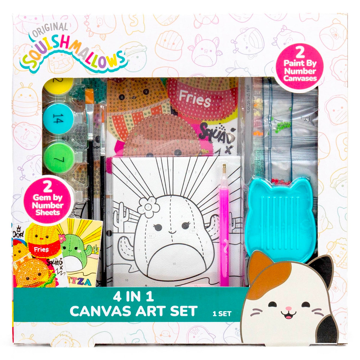 Squishmallows Original 4-in-1 Canvas Art Set, Paint by Numbers & Gem Art Crafts
