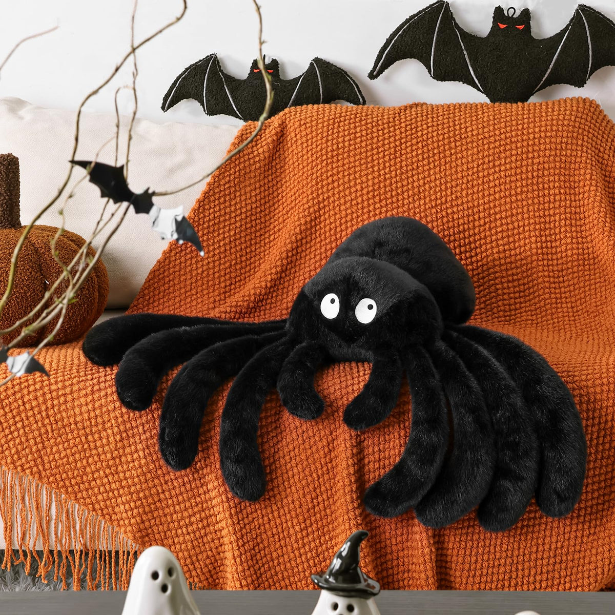 Bunny Chorus Halloween Decorations Spider Throw Pillows: Cute Black Spider Pillow Home Decor, Stuffed Large Plush Cushion Halloween Decorations Indoor for Home Sofa Bed Office Couch Living Room