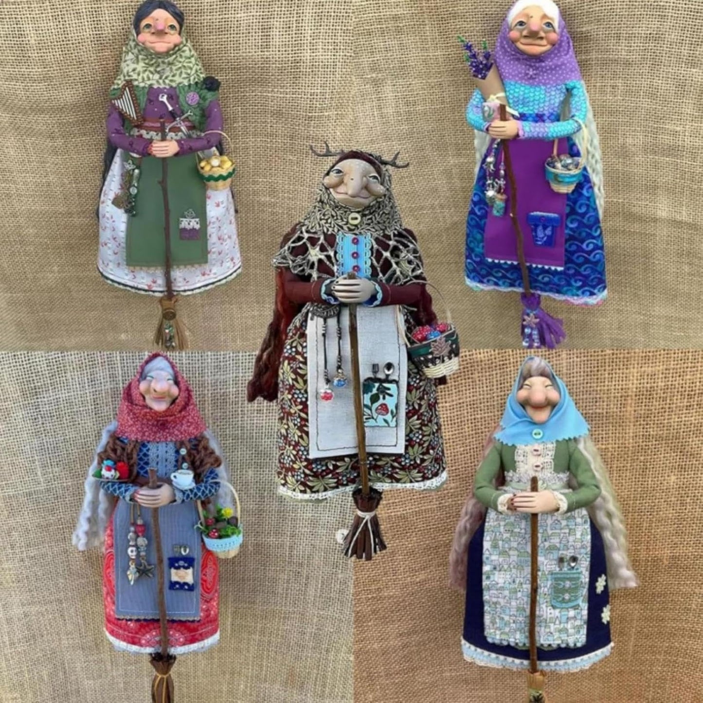 Handmade Kitchen Witch Doll, Good Luck Cooking Dolls Hanging Ornament, Unique Home Decor Figure on Broomsticks for Cooks, Festive Lucks Charm Decoration for Culinary Enthusiasts(A)