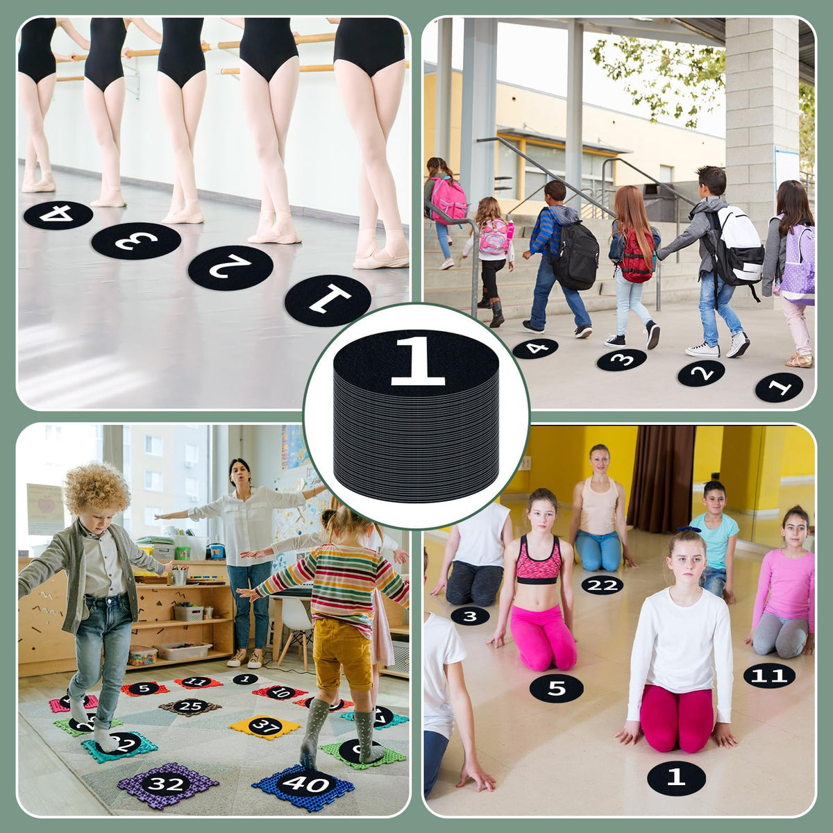 60 Pcs 6" Large Removable Number Spot Markers Black Classroom Floor Stickers with Numbers 1-40 Vinyl Floor Decals Line up Sitting Dots Stickers for Teachers Students for Elementary Preschool