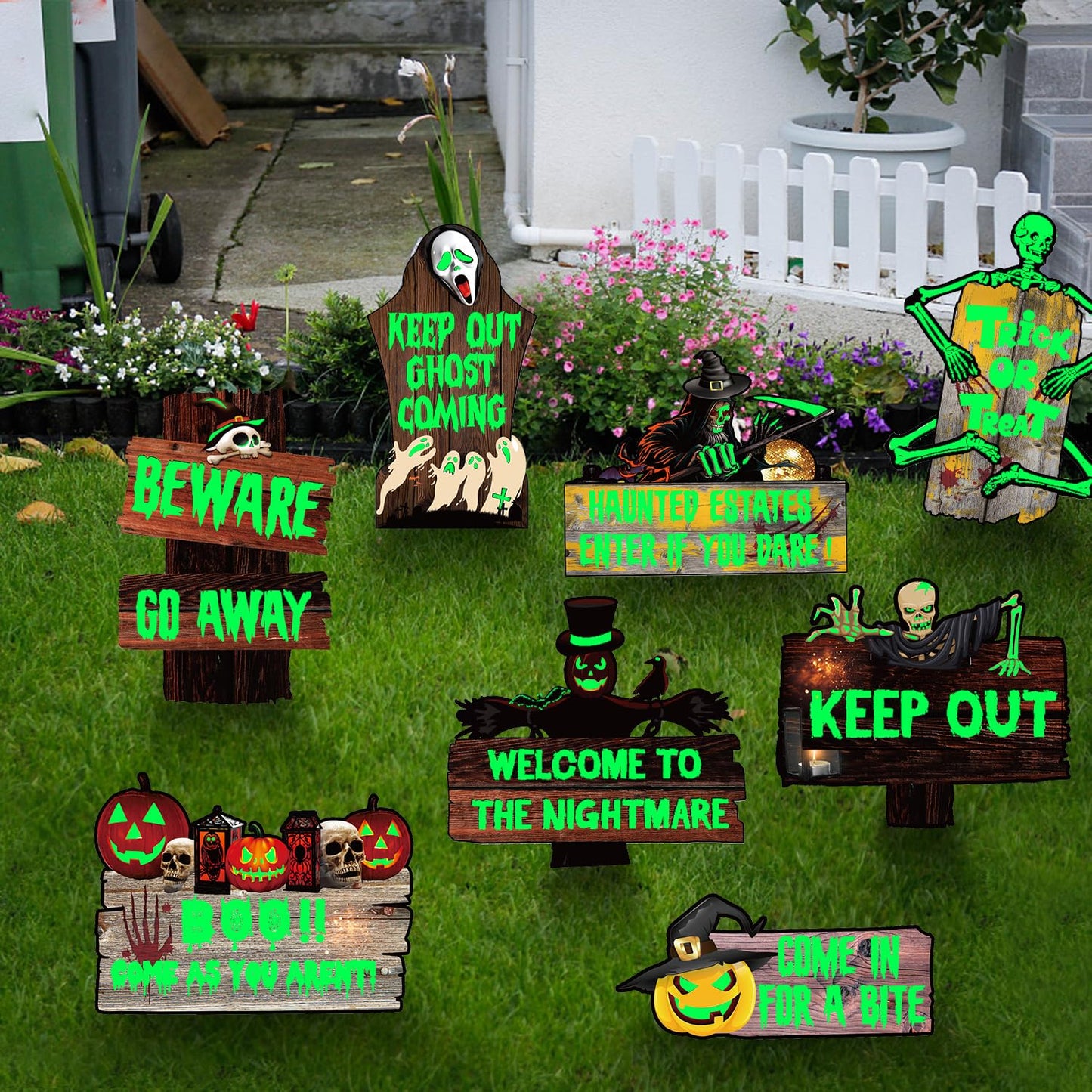 8 PCs Halloween Decorations Outdoor Tombstone Yard Sign With Stakes - Glow in the Dark Graveyard Tombstones, Pumpkin Ghost Props for Family Home Front Yard Lawn Garden Party Decor