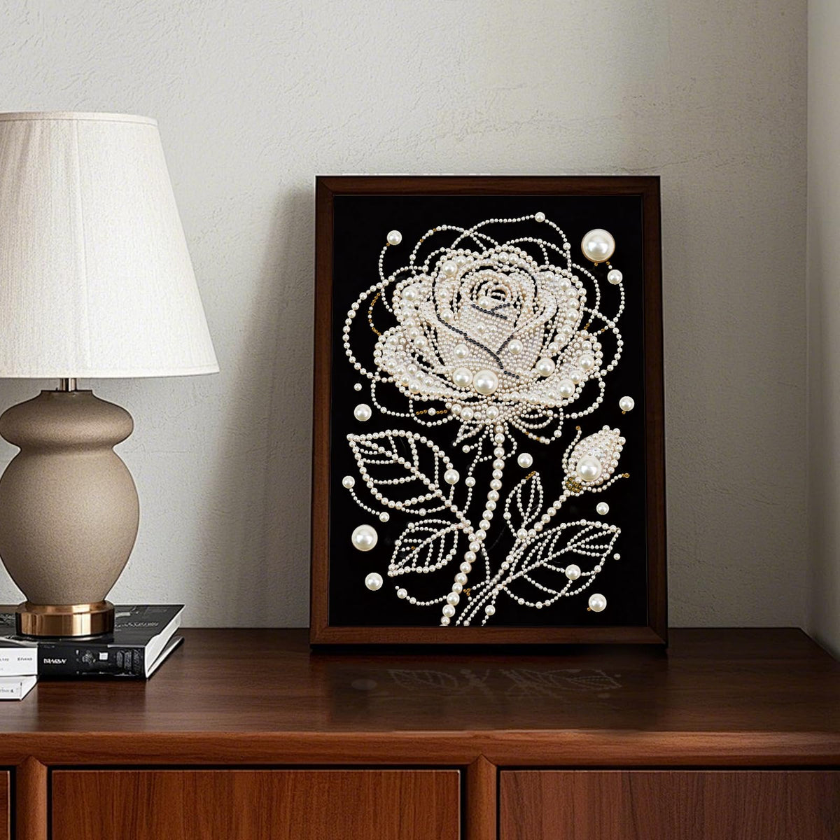 WSLWXSHM Pearl Diamond Painting Kits for Adults Rose Flower, 5D Special Shape Diamond Art Kits for Beginners, Crystal Rhinestones Diamond Painting for Home Wall Decoration Gift 12×16inch/30×40cm