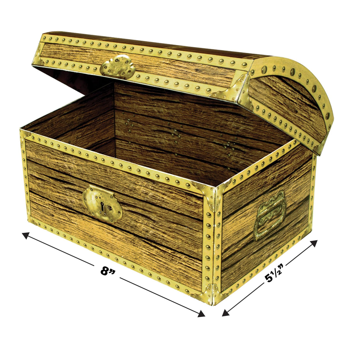 Beistle 3-D Treasure Chest Box, Pirate Party Favor & Table Decoration, Halloween Treat Display, Buried Treasure Prop & Accessory for Adventure Themed Events, 8" x 5½" x 5½"