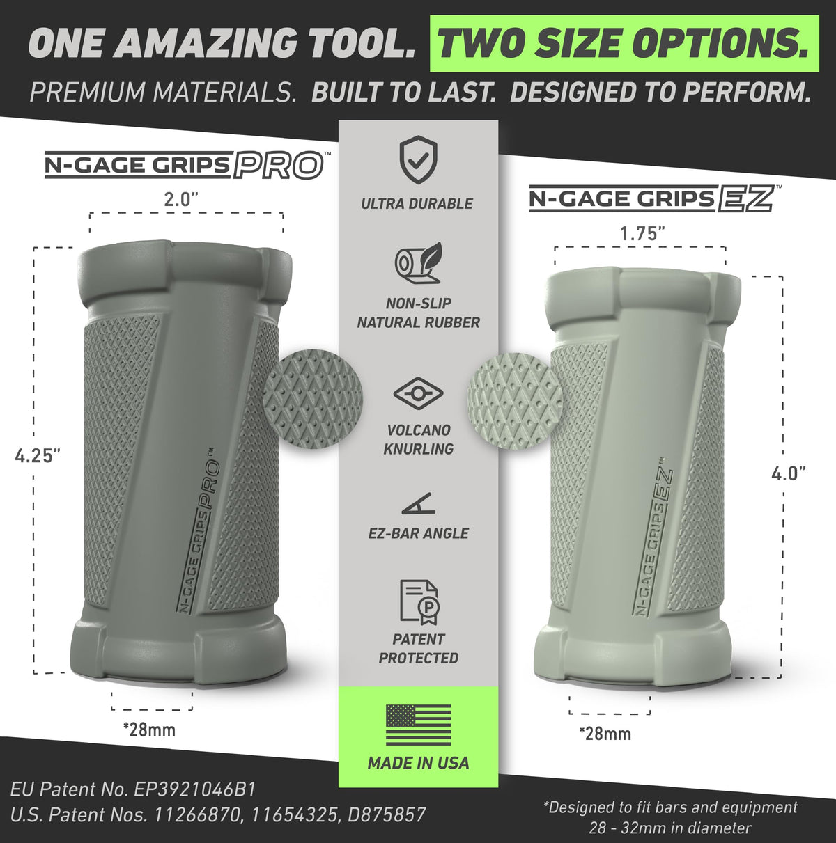 N-Gage Grips EZ– Patented Angled Barbell Thick Grips for Joint Support & Muscle Activation – Ergonomic Bar Attachments for Strength Training - Gym Accessories Manufactured in the USA (1 Pair)