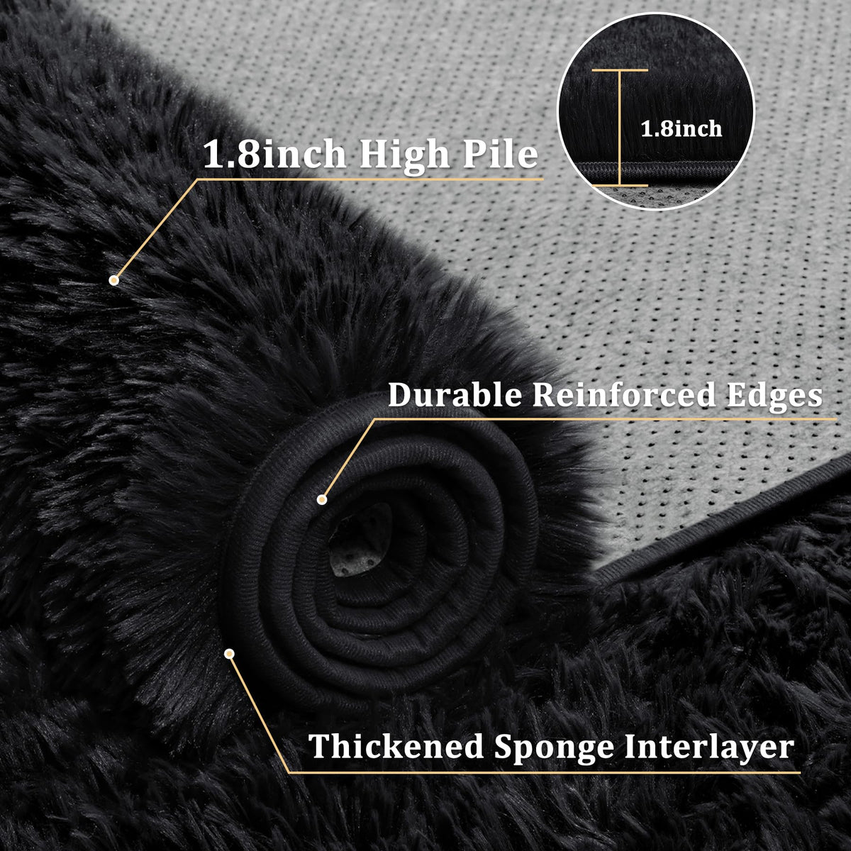 Tosuoka 5x7 Area Rugs for Living Room Bedroom, Ultra Soft Fluffy Rug Shag Thick Black Rug, Non-Slip Non-Shedding High Pile Plush Fuzzy Rugs Carpet for Nursery Kids Room Dorm