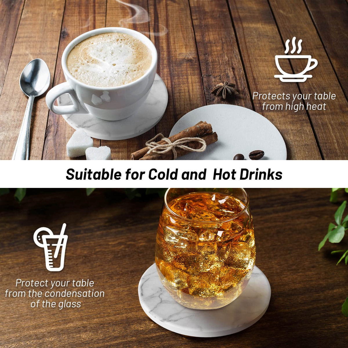 Billbotk 9 Pieces Ceramic Coasters for Drinks with Holder, Absorbent Drink Coasters for Coffee Table, Marble Style Coasters Wooden Table, Suitable for Kinds of Cups, 4 Inches