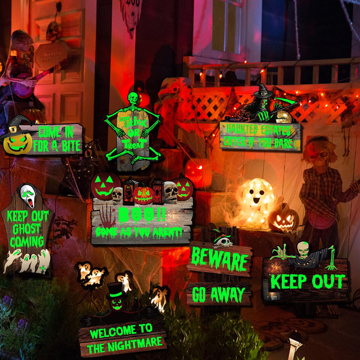 8 PCs Halloween Decorations Outdoor Tombstone Yard Sign With Stakes - Glow in the Dark Graveyard Tombstones, Pumpkin Ghost Props for Family Home Front Yard Lawn Garden Party Decor
