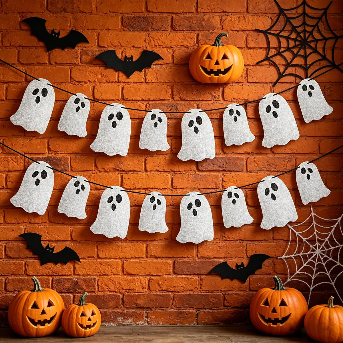 Vavious Halloween Party Banner Cute 4 Pcs Halloween Ghost Banners Indoor for Fireplace Spook Garland Hanging Bunting Sign for Wall Windows Indoor Easter Party Decor White